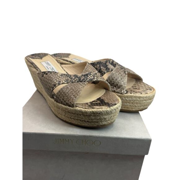 JIMMY CHOO Dovina Snake Embossed Espadrille Platform Wedge Women's Size 40 - Picture 1 of 16